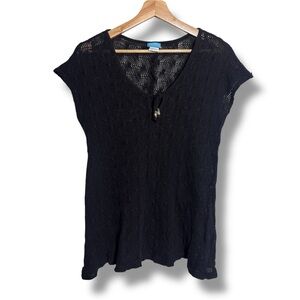 DOTTI Black Semi-Sheer Crochet Knit Cap Sleeve Top